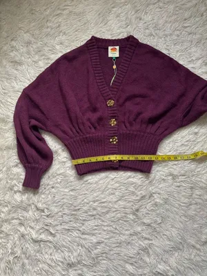 FARM Rio Burgundy Rib-Knit Button Front V-Neck Balloon Sleeve Women’s Cardigan M thumbnail 7