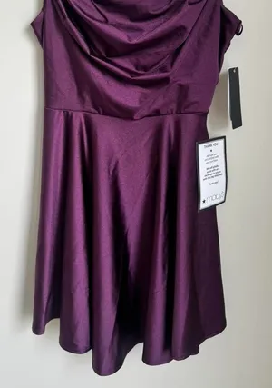 City Studio NWT Plum Purple Satin Cowl Neck Skater Fit Flare Mini Dress thumbnail 1