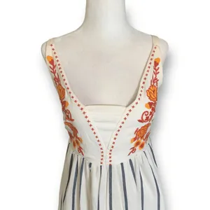 Melloday Embroidered Floral‎ Striped Sundress Ruffle Hem Strapless Boho Summer thumbnail 5