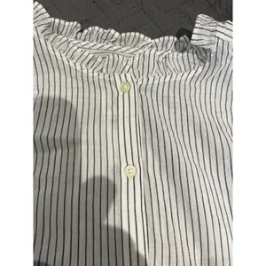 Loft Women's M pinstripe ruffle-neck shirt NWT thumbnail 8