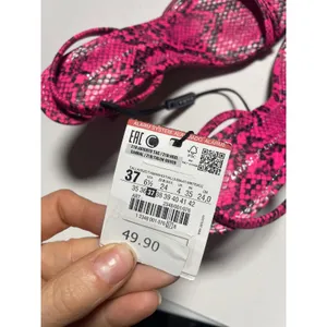Zara Heeled Sandals Women 6.5 Pink Snakeskin‎ Strappy Kitten Heel Party Chic thumbnail 5