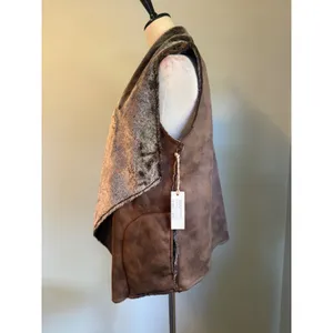 Faux Shearling Draped Open Front Vest Brown Large NWT western boho cozy rero y2k thumbnail 6