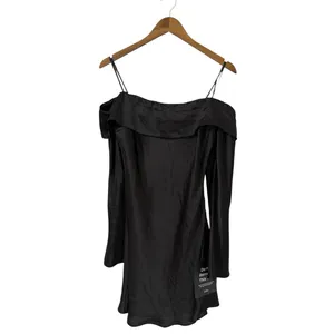 Lulus Luxurious Vision Black Satin Off-the-Shoulder Mini Dress size XL NWT thumbnail 4