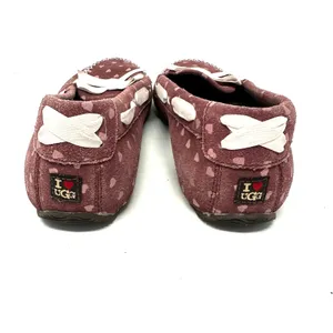 Ugg Size 6‎ Moccasins Red Heart Valentine Slip On House Shoe Flats Sherpa Lined thumbnail 4