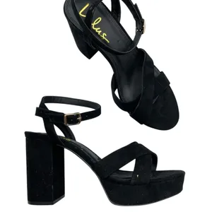 Lulus Black Faux Suede Chunky Heel Platform Heels Womens 8.5 Y2K 90s Peep Toe thumbnail 2