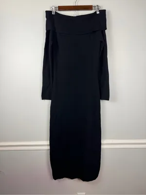 Bardot Off Shoulder Knit Dress Black Chic Long Sleeve knit midi Revolve large thumbnail 7