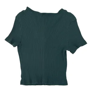 Shein Womens S Ribbed Crop Top Short Sleeve Green V-Neck Stretch thumbnail 2