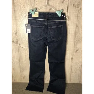 Universal Thread Jeans Women Size 0 25R Dark Blue Denim Ankle Bootcut Frayed Hem thumbnail 2