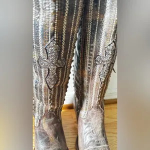Corral Distressed Brown Crystal Cross Stripes and Studs Tall Boot Size 7M thumbnail 3