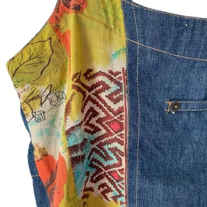 Aseesa Bohemian Festival Denim Jean Top Embellished Beaded Lace size large thumbnail 5