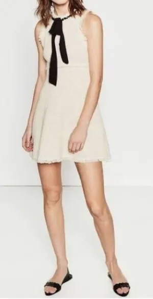 Zara Cream Tweed Sleeveless Dress with Black Bow thumbnail 1