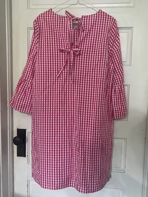 Crown & Ivy Pink Gingham Garden Party Dress Size M thumbnail 3
