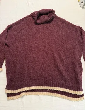 Matty M Womens Small Burgundy‎ Wool Alpaca Blend Oversized Turtleneck Sweater thumbnail 1
