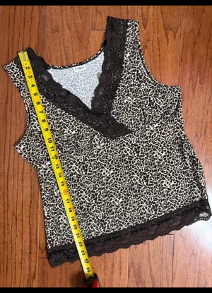 Cato Brown animal pattern lace tank top- large. **Refer to measurements for actual size as tag removed. Gently warn and very good condition. Large is estimated at 19” from armpit to armpit x 23”. Non-smoking home. priced to sell at as is condition. Don’t like my price, make reasonable offer! And thank you for checking my closet. thumbnail 8