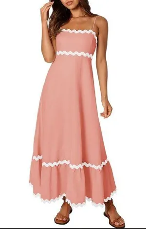 Zesica Spaghetti Straps Sleeveless Backless Smocked Lace Midi Dress Nwt thumbnail 1