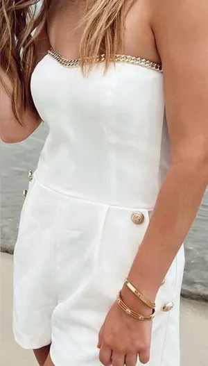 Generation Love White Strapless Romper with Gold Chain Trim thumbnail 1