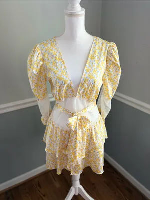 For Love & Lemons Daffodil Robe M NWT Yellow Floral Satin Lace Robe Cottagecore thumbnail 3