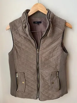 Fate Taupe Quilted Moto Vest Medium Brown thumbnail 1