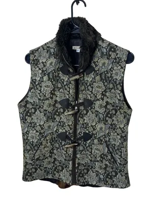 Vintage Baxis & Baxis Floral Tapestry Vest Faux Fur Collar‎ Toggle Closure Small thumbnail 1