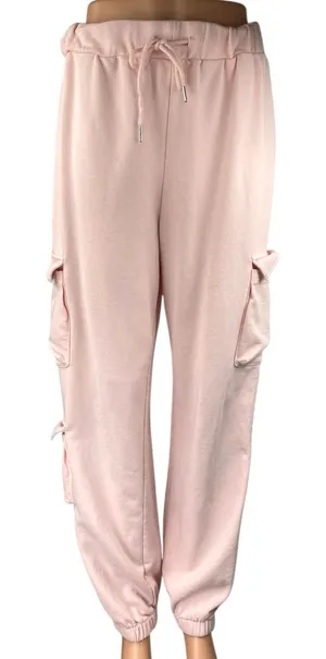 Superdown Women's Pink High Rise Drawstring Tapered Leg Cargo Jogger Pants Sz L thumbnail 1