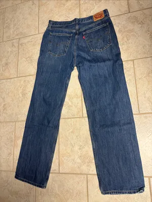 Levi “Low Pro Straight” Distressed Jeans in Dark Blue thumbnail 6
