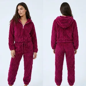 No Boundaries Women’s Wine Color Embossed Fleece Hoodie & Joggers Set size XS thumbnail 2