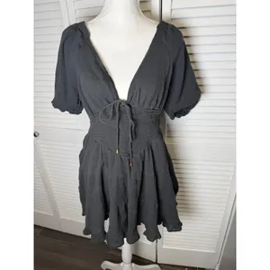 Free People Women's Perfect Day Cotton Mini Dress Black size Medium Open back thumbnail 8