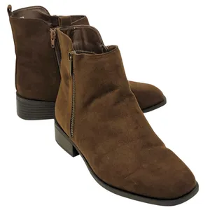 Short Brown Faux Suede Booties Zipper Boots Square Toe by JUSTFAB ~ Women's 8 thumbnail 2
