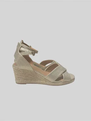 H&M Metallic Gold Wedge Espadrille Sandals with Ankle Strap thumbnail 3