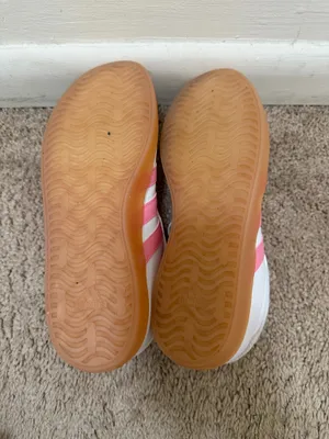 adidas White Sneakers with Pink Stripes and Gum Sole thumbnail 4