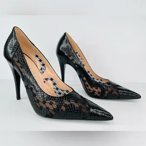 Gucci Python Embossed Leather & Mesh GG Rhombus Heel Pumps Size EU 39.5 thumbnail 3