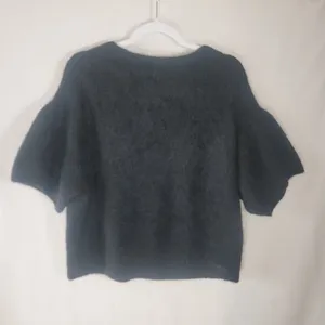 Banana Republic Black Fuzzy Alpaca Blend Puff Short Sleeve Crew Neck Sweater XL thumbnail 2