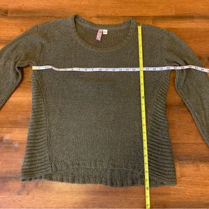 Alya sweater women’s large hunter green brown elbow patches open knit thumbnail 4