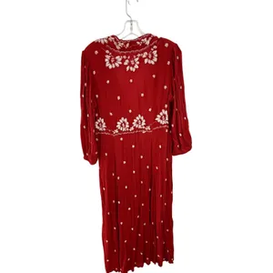 Free People Fabel Embroidered Maxi Dress Womens Size Medium Red White thumbnail 5