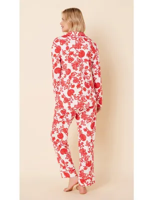 The Cat's Pajamas Chrysantheme Pima Knit Cotton Classic Pajama Set in Red thumbnail 2