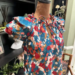 Olivia James Astrid Ruffle Sleeve Top – XS – Abstract Floral in 100% Cotton thumbnail 4