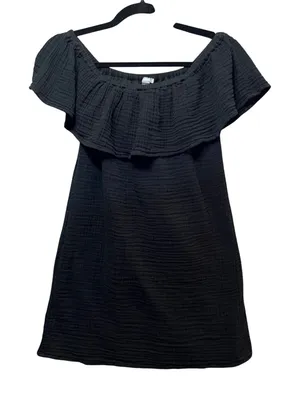 Aerie Black Dress Off Shoulder Ruffle Lined Casual XXS‎ Gauze Mini Dress thumbnail 1