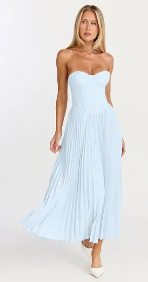 New Showpo Loretta Midi Dress Lace Up Back Bustier Pleated Dress MSRP $129 thumbnail 1