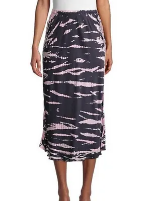 Young Fabulous & Broke YFB Navy Blue & Baby Pink Tie-Dye Silky Midi Skirt thumbnail 6