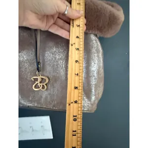 Jessica Simpson Metallic Champagne Faux Fur Trim Tote Bag Gold Logo Charm Large thumbnail 7