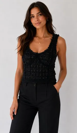 SIMKHAI‎ Metallic Boucle Tweed Bustier Top Black Medium thumbnail 1