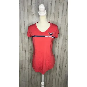 NWT NHL Washington Capitals Women's V-Neck Cap Sleeve Red T-Shirt‎ Size Small thumbnail 2