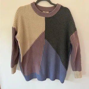 Entro Color-Block Boho Long Sleeve Crew Neck Sweater Top size large thumbnail 1