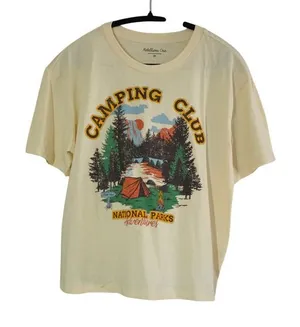 Rebellious One Camping Club National Parks Graphic Tee Cream Medium Soft‎ Casual thumbnail 1