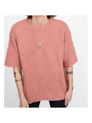 Zara Shirt Size Small Grey Ribbed Crewneck Textured Raw‎ Hem Downtown Indie thumbnail 2
