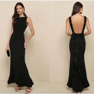 Lulus Exquisite Refinement Black Backless Bow Ruffled Maxi Dress Formal L NWT thumbnail 12