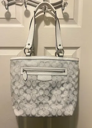 COACH White and Silver Shimmer Signature C Shoulder Purse thumbnail 1