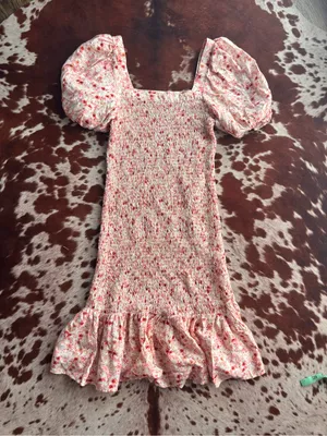 Smocked Pink Floral Puff-Sleeve women's Dress‎ thumbnail 6