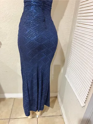Windsor women’s dress Navy Sequin Spaghetti Strap Evening Gown size XS thumbnail 14