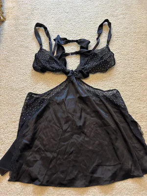 Victoria's Secret Black Satin & Lace Slip with Sparkle thumbnail 1